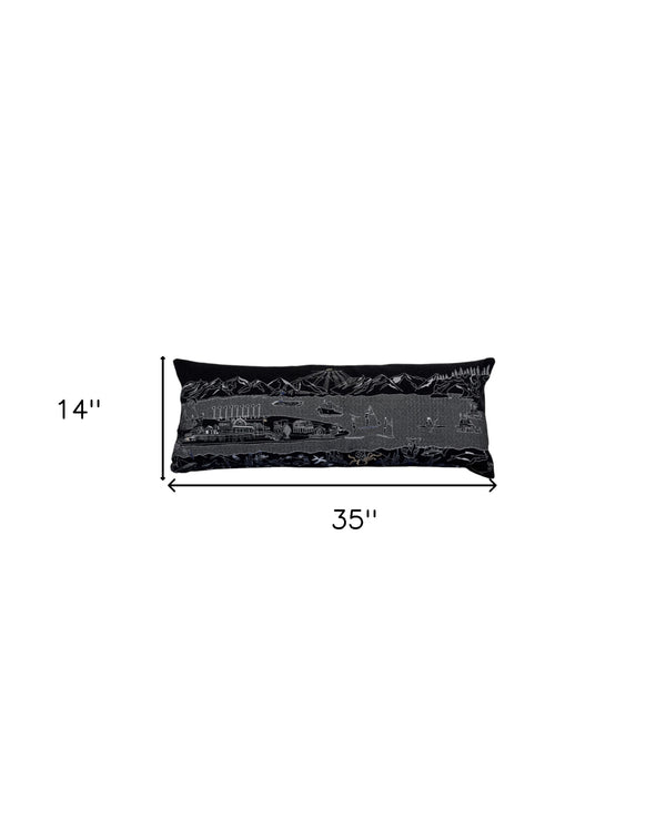 Homeroots 14" X 35" Black Gray And White Hometown Pride Wool Lumbar Throw Pillow   482561