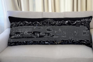 Homeroots 14" X 35" Black Gray And White Hometown Pride Wool Lumbar Throw Pillow   482561