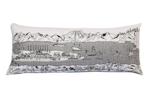 HomeRoots 14" Cozy Cream Wool Lumbar Throw Pillow with Hometown Skyline - Perfect for Home Accents & Gifts! 482562