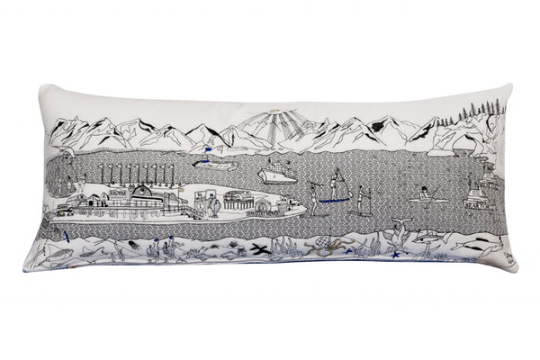 HomeRoots 14" Cozy Cream Wool Lumbar Throw Pillow with Hometown Skyline - Perfect for Home Accents & Gifts! 482562