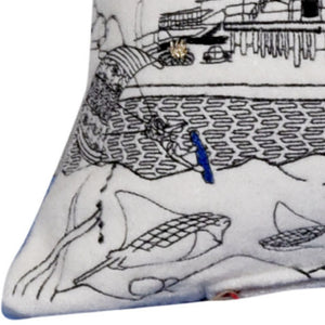 HomeRoots 14" Cozy Cream Wool Lumbar Throw Pillow with Hometown Skyline - Perfect for Home Accents & Gifts! 482562
