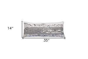 HomeRoots 14" Cozy Cream Wool Lumbar Throw Pillow with Hometown Skyline - Perfect for Home Accents & Gifts! 482562