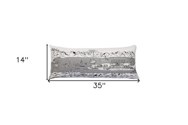 HomeRoots 14" Cozy Cream Wool Lumbar Throw Pillow with Hometown Skyline - Perfect for Home Accents & Gifts! 482562