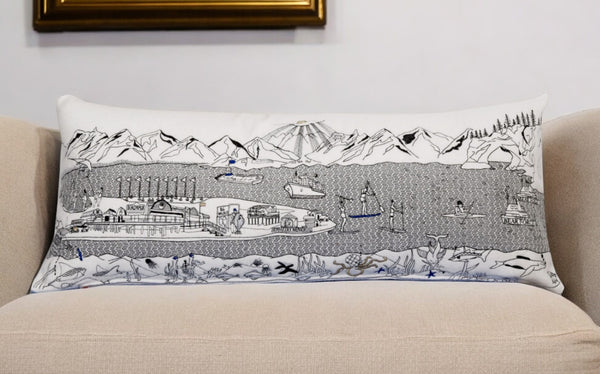 HomeRoots 14" Cozy Cream Wool Lumbar Throw Pillow with Hometown Skyline - Perfect for Home Accents & Gifts! 482562