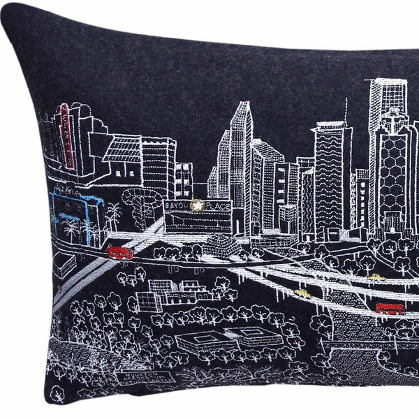 Homeroots 14" X 35" Black Gray And White Hometown Pride Wool Lumbar Throw Pillow   482563