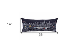 Homeroots 14" X 35" Black Gray And White Hometown Pride Wool Lumbar Throw Pillow   482563