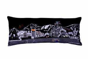 HomeRoots 35" Black Jackson Skyline Lumbar Pillow - Modern Embroidered Cityscape for Stylish Home Decor 482565