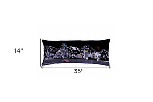 HomeRoots 35" Black Jackson Skyline Lumbar Pillow - Modern Embroidered Cityscape for Stylish Home Decor 482565