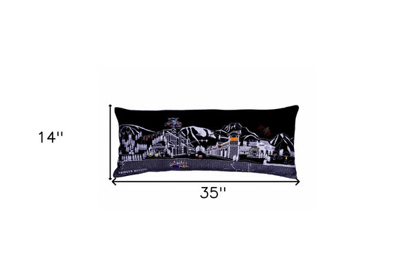 HomeRoots 35" Black Jackson Skyline Lumbar Pillow - Modern Embroidered Cityscape for Stylish Home Decor 482565