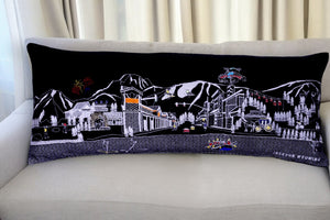 HomeRoots 35" Black Jackson Skyline Lumbar Pillow - Modern Embroidered Cityscape for Stylish Home Decor 482565