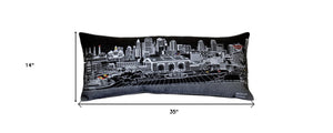 HomeRoots 14" Cozy Kansas City Wool Lumbar Throw Pillow - Stylish Black, Gray, and White Cityscape Design 482567