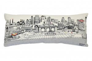 HomeRoots 14" Vintage Cream Wool Lumbar Throw Pillow with Kansas City Skyline – Cozy, Stylish Home Accent 482568