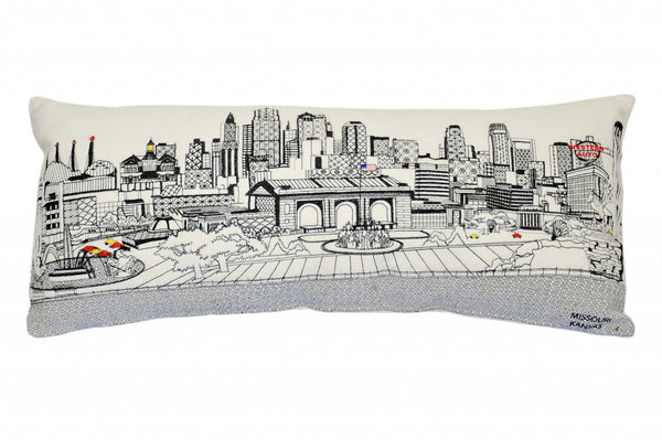 HomeRoots 14" Vintage Cream Wool Lumbar Throw Pillow with Kansas City Skyline – Cozy, Stylish Home Accent 482568
