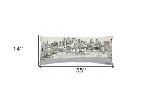 HomeRoots 14" Vintage Cream Wool Lumbar Throw Pillow with Kansas City Skyline – Cozy, Stylish Home Accent 482568