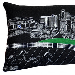 Homeroots 14" X 35" Black Gray And White Hometown Pride Wool Lumbar Throw Pillow   482571