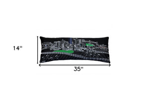 Homeroots 14" X 35" Black Gray And White Hometown Pride Wool Lumbar Throw Pillow   482571