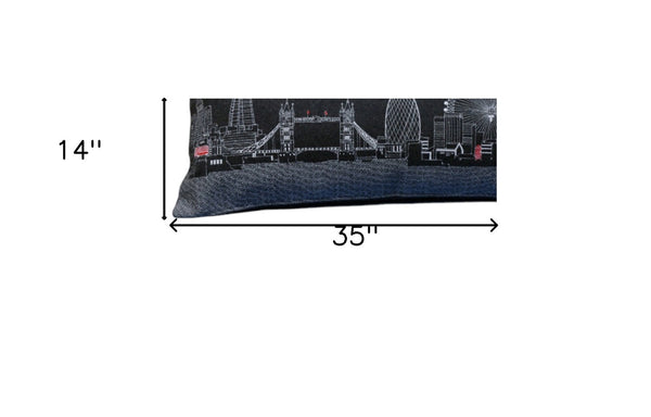 HomeRoots 14" Urban Charm Wool Lumbar Pillow - Black, Gray & White Cityscape Design for Cozy Comfort & Style 482573