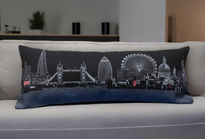 HomeRoots 14" Urban Charm Wool Lumbar Pillow - Black, Gray & White Cityscape Design for Cozy Comfort & Style 482573