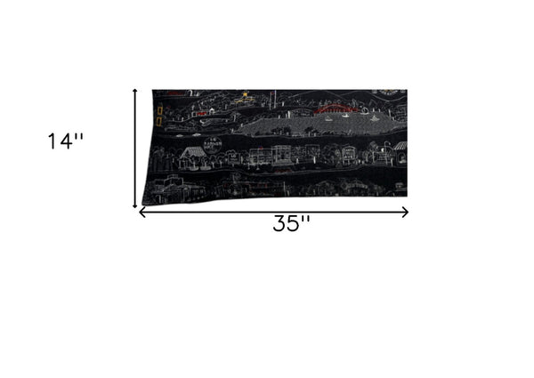 HomeRoots 14" Striking Wool Lumbar Throw Pillow - Stylish Los Gatos Cityscape in Black, Gray & White Design 482575