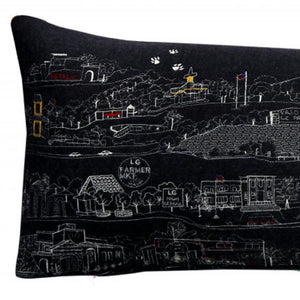 HomeRoots 14" Striking Wool Lumbar Throw Pillow - Stylish Los Gatos Cityscape in Black, Gray & White Design 482575