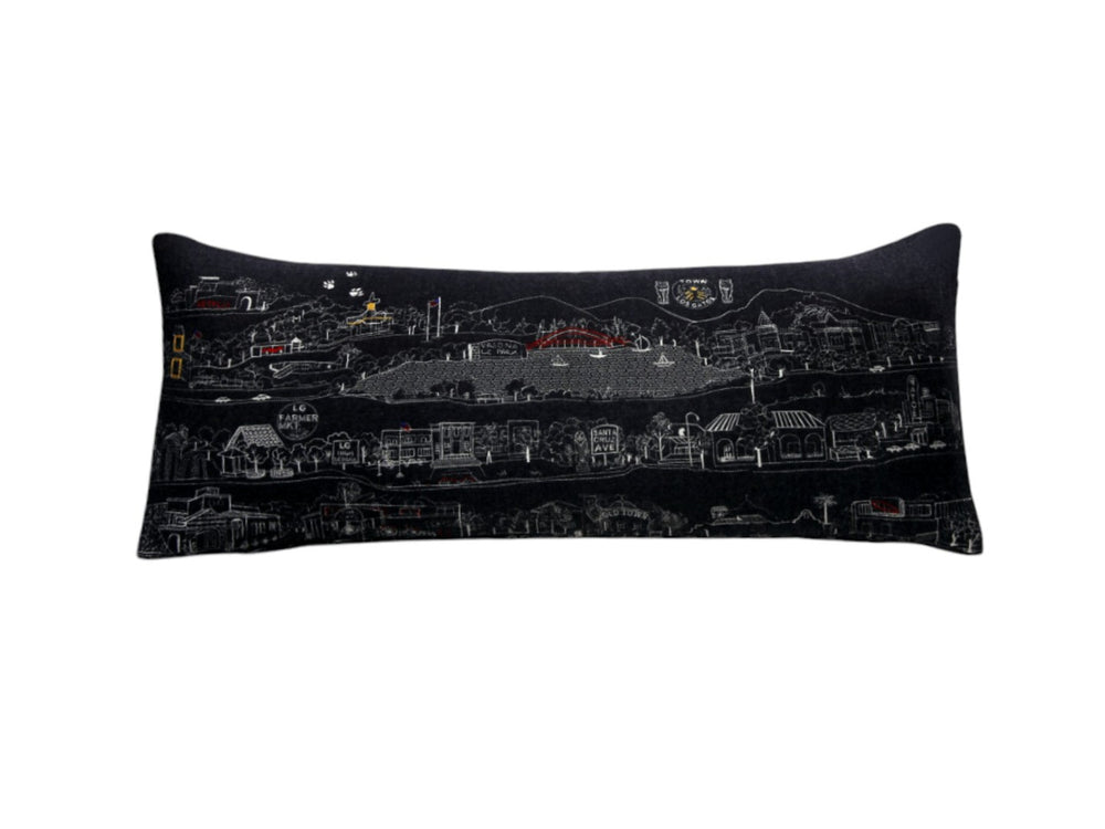 HomeRoots 14" Striking Wool Lumbar Throw Pillow - Stylish Los Gatos Cityscape in Black, Gray & White Design 482575