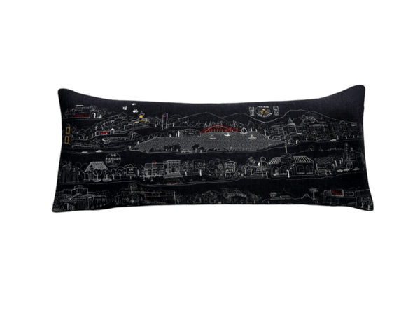 HomeRoots 14" Striking Wool Lumbar Throw Pillow - Stylish Los Gatos Cityscape in Black, Gray & White Design 482575