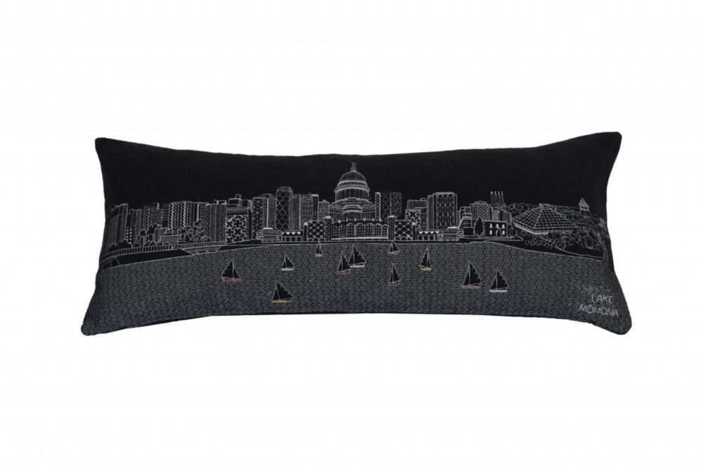 HomeRoots 35" Black Madison Nighttime Skyline Lumbar Pillow – Elegant, Comfortable, Unique Decor for Your Home 482579