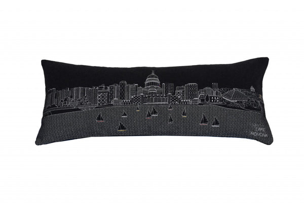 Homeroots 35" Black Madison Nighttime Skyline Lumbar Decorative Pillow   482579