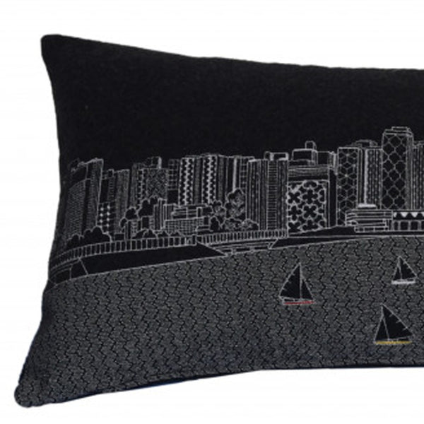 Homeroots 35" Black Madison Nighttime Skyline Lumbar Decorative Pillow   482579