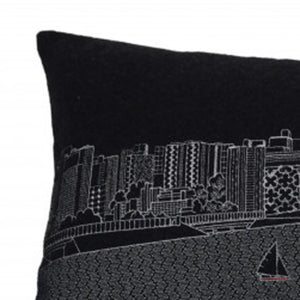 Homeroots 35" Black Madison Nighttime Skyline Lumbar Decorative Pillow   482579