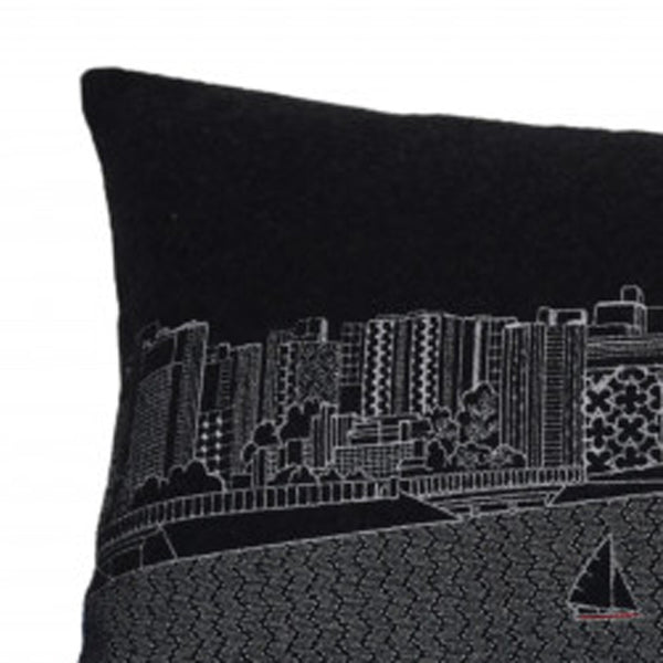 Homeroots 35" Black Madison Nighttime Skyline Lumbar Decorative Pillow   482579