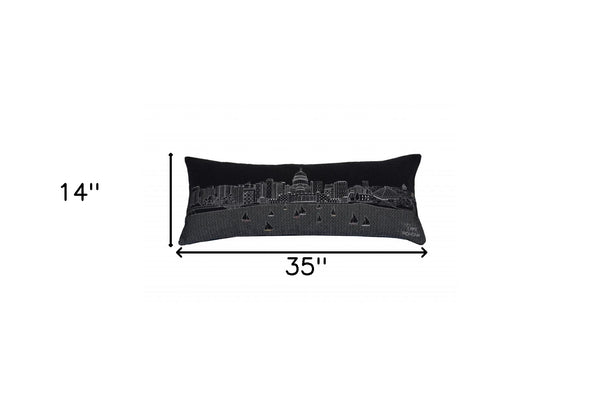 Homeroots 35" Black Madison Nighttime Skyline Lumbar Decorative Pillow   482579