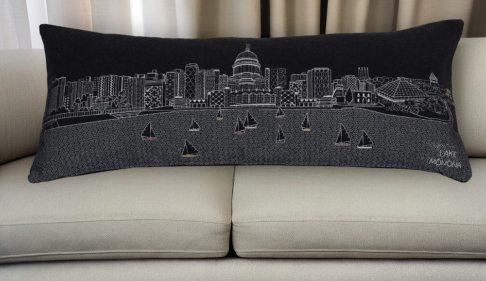 HomeRoots 35" Black Madison Nighttime Skyline Lumbar Pillow – Elegant, Comfortable, Unique Decor for Your Home 482579