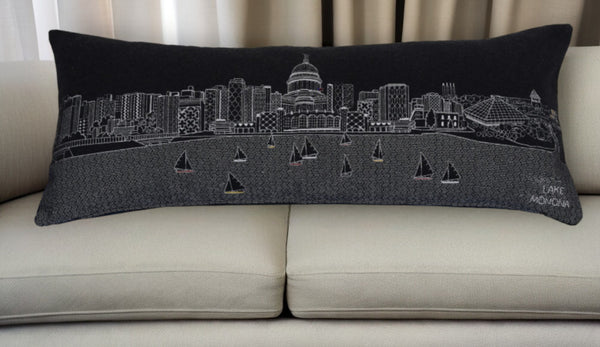 Homeroots 35" Black Madison Nighttime Skyline Lumbar Decorative Pillow   482579