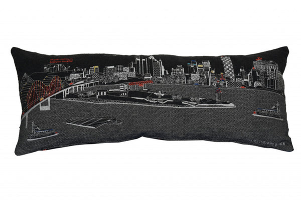 HomeRoots 35" Black Memphis Skyline Lumbar Pillow - Stylish Supportive Accent with Colorful City Landmarks 482581