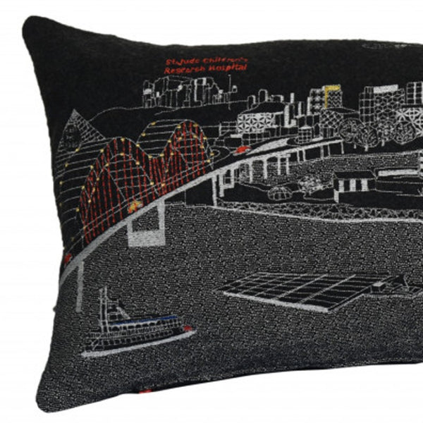 HomeRoots 35" Black Memphis Skyline Lumbar Pillow - Stylish Supportive Accent with Colorful City Landmarks 482581