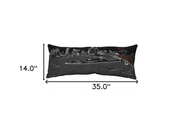 HomeRoots 35" Black Memphis Skyline Lumbar Pillow - Stylish Supportive Accent with Colorful City Landmarks 482581