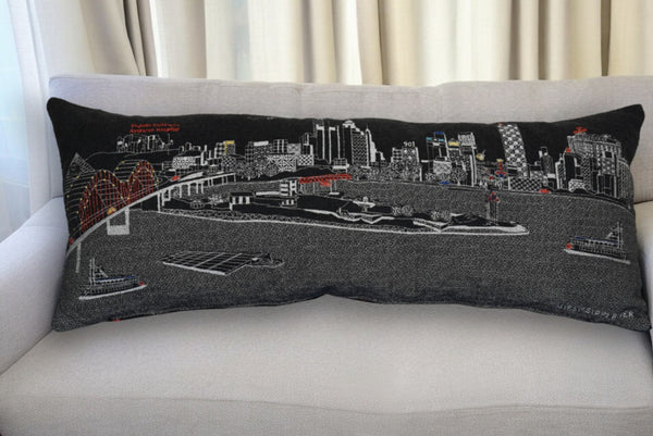 HomeRoots 35" Black Memphis Skyline Lumbar Pillow - Stylish Supportive Accent with Colorful City Landmarks 482581