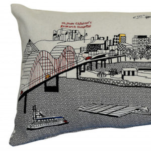 HomeRoots 35" White Memphis Skyline Lumbar Pillow - Hand-Stitched Cityscape Design for Stylish Comfort & Gift 482582