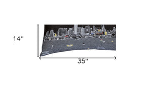 HomeRoots 14" Urban Charm Black Gray White Wool Lumbar Pillow with Miami Skyline - Stylish Support & Decor 482583