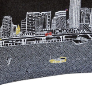 HomeRoots 14" Urban Charm Black Gray White Wool Lumbar Pillow with Miami Skyline - Stylish Support & Decor 482583