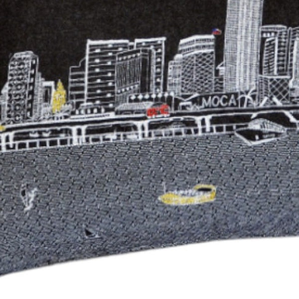 HomeRoots 14" Urban Charm Black Gray White Wool Lumbar Pillow with Miami Skyline - Stylish Support & Decor 482583