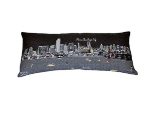 HomeRoots 14" Urban Charm Black Gray White Wool Lumbar Pillow with Miami Skyline - Stylish Support & Decor 482583