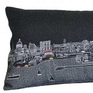 HomeRoots 14" Urban Cityscape Wool Lumbar Throw Pillow - Black, Gray & White Cozy Accent for Home Decor 482585