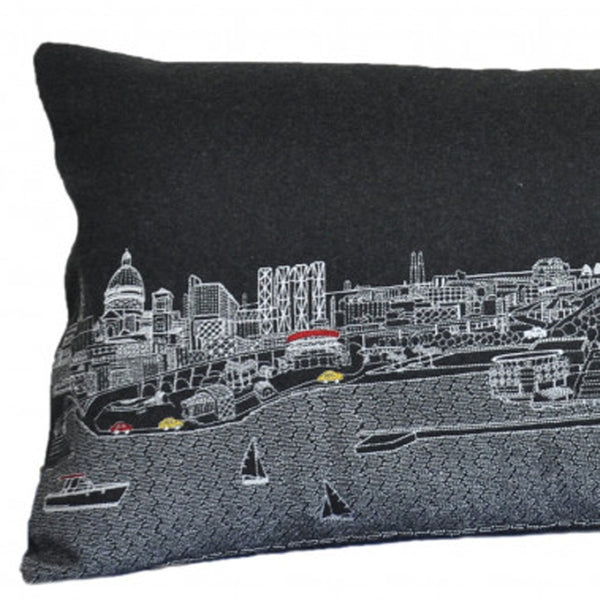 HomeRoots 14" Urban Cityscape Wool Lumbar Throw Pillow - Black, Gray & White Cozy Accent for Home Decor 482585