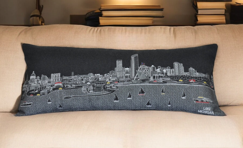 HomeRoots 14" Urban Cityscape Wool Lumbar Throw Pillow - Black, Gray & White Cozy Accent for Home Decor 482585
