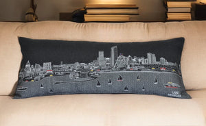 HomeRoots 14" Urban Cityscape Wool Lumbar Throw Pillow - Black, Gray & White Cozy Accent for Home Decor 482585