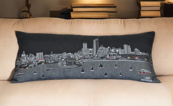 HomeRoots 14" Urban Cityscape Wool Lumbar Throw Pillow - Black, Gray & White Cozy Accent for Home Decor 482585
