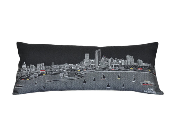 HomeRoots 14" Urban Cityscape Wool Lumbar Throw Pillow - Black, Gray & White Cozy Accent for Home Decor 482585