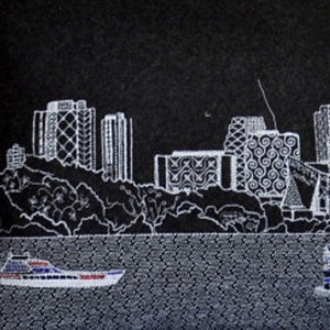 HomeRoots 14" Urban Chic Wool Lumbar Throw Pillow - Cozy Black, Gray & White Cityscape Design for Home Decor 482587